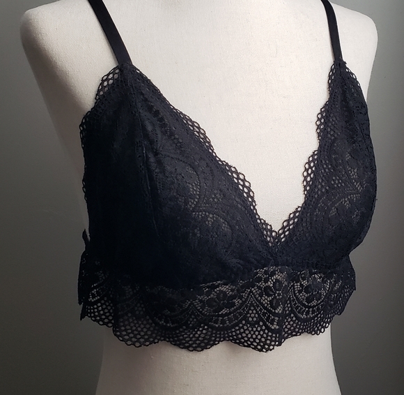 Ambrielle XL Black Unpadded Elastic Lace Bralette - Picture 2 of 5